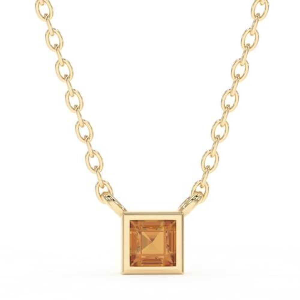 5337 Citrine Necklace , Premium Gold Minimalist Square Necklaces - Tarnish